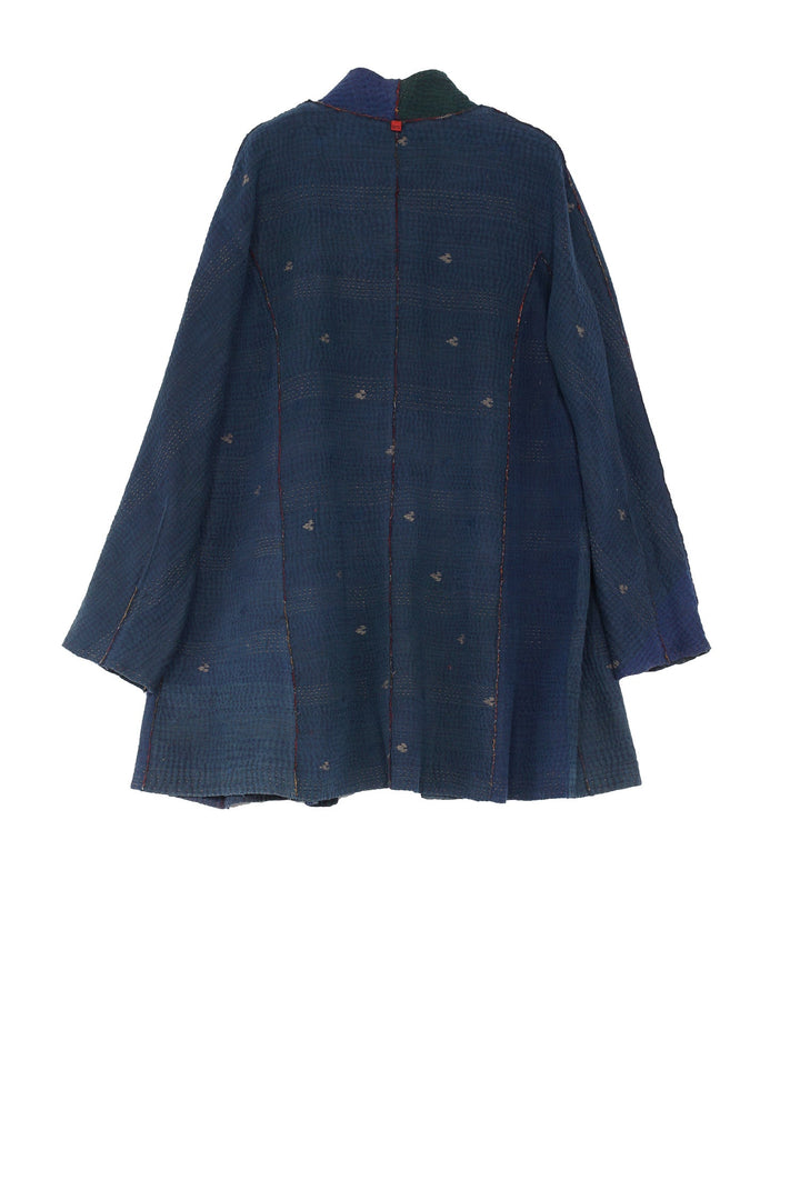 FRAYED PATCH KANTHA HIGH-NECK TOPPER - fi4045-nvy -