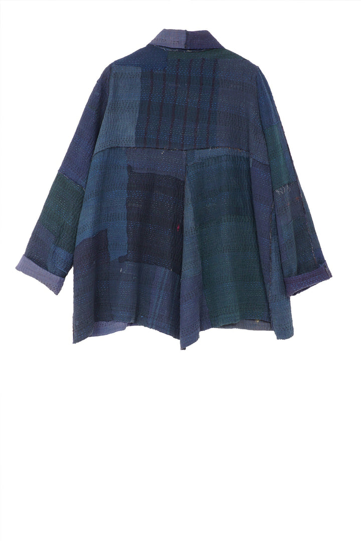 FRAYED PATCH KANTHA BACK FLARE JKT - fi4046-nvy -