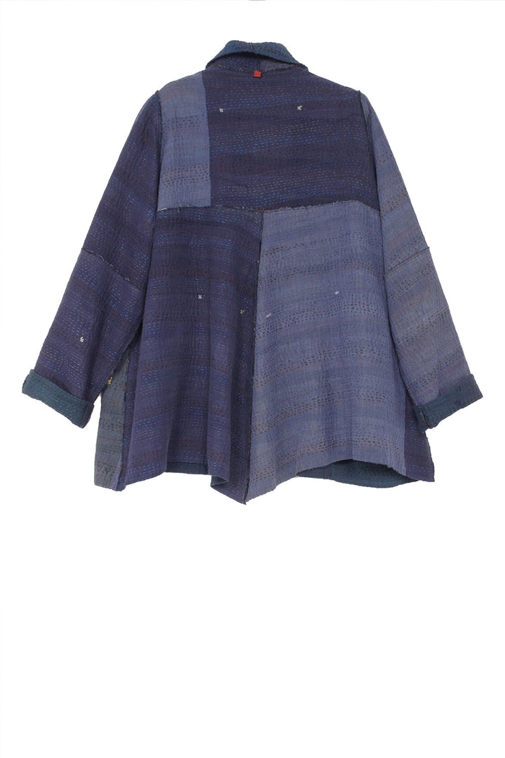 FRAYED PATCH KANTHA BACK FLARE JKT - fi4046-nvy -
