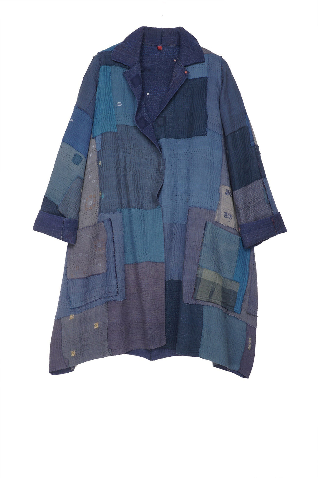 FRAYED PATCH KANTHA A-LINE DUSTER - fi4311-nvy -