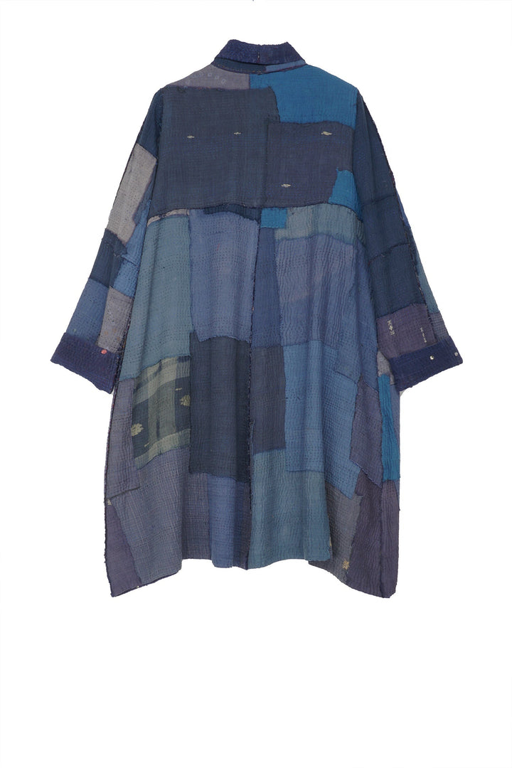 FRAYED PATCH KANTHA A-LINE DUSTER - fi4311-nvy -