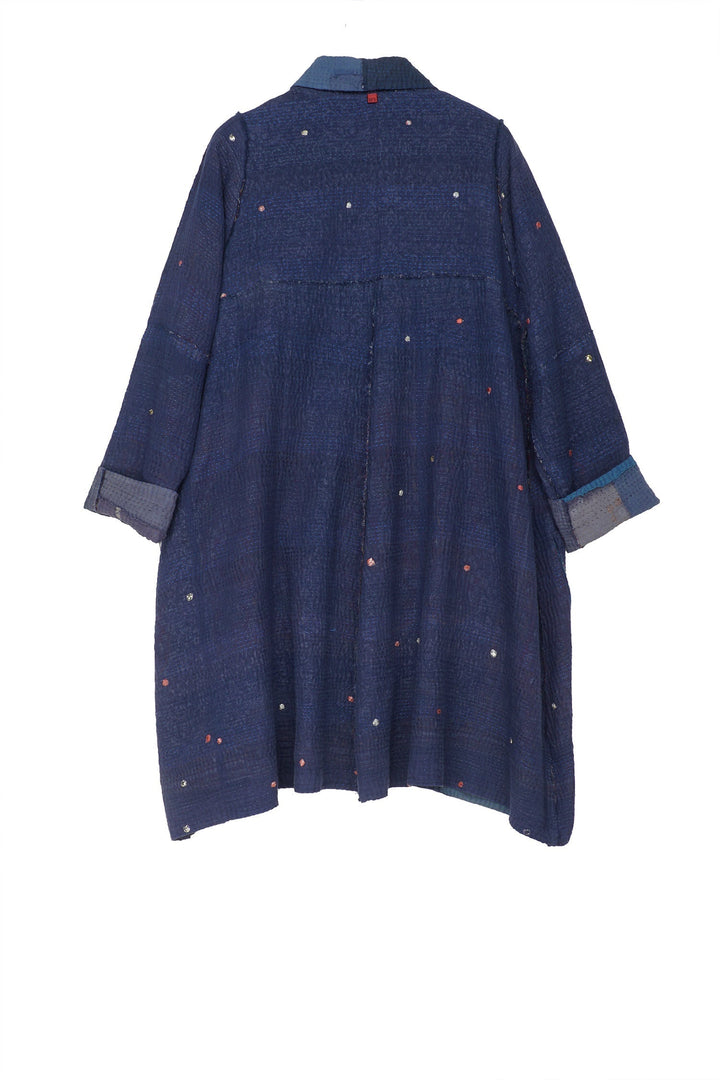 FRAYED PATCH KANTHA A-LINE DUSTER - fi4311-nvy -