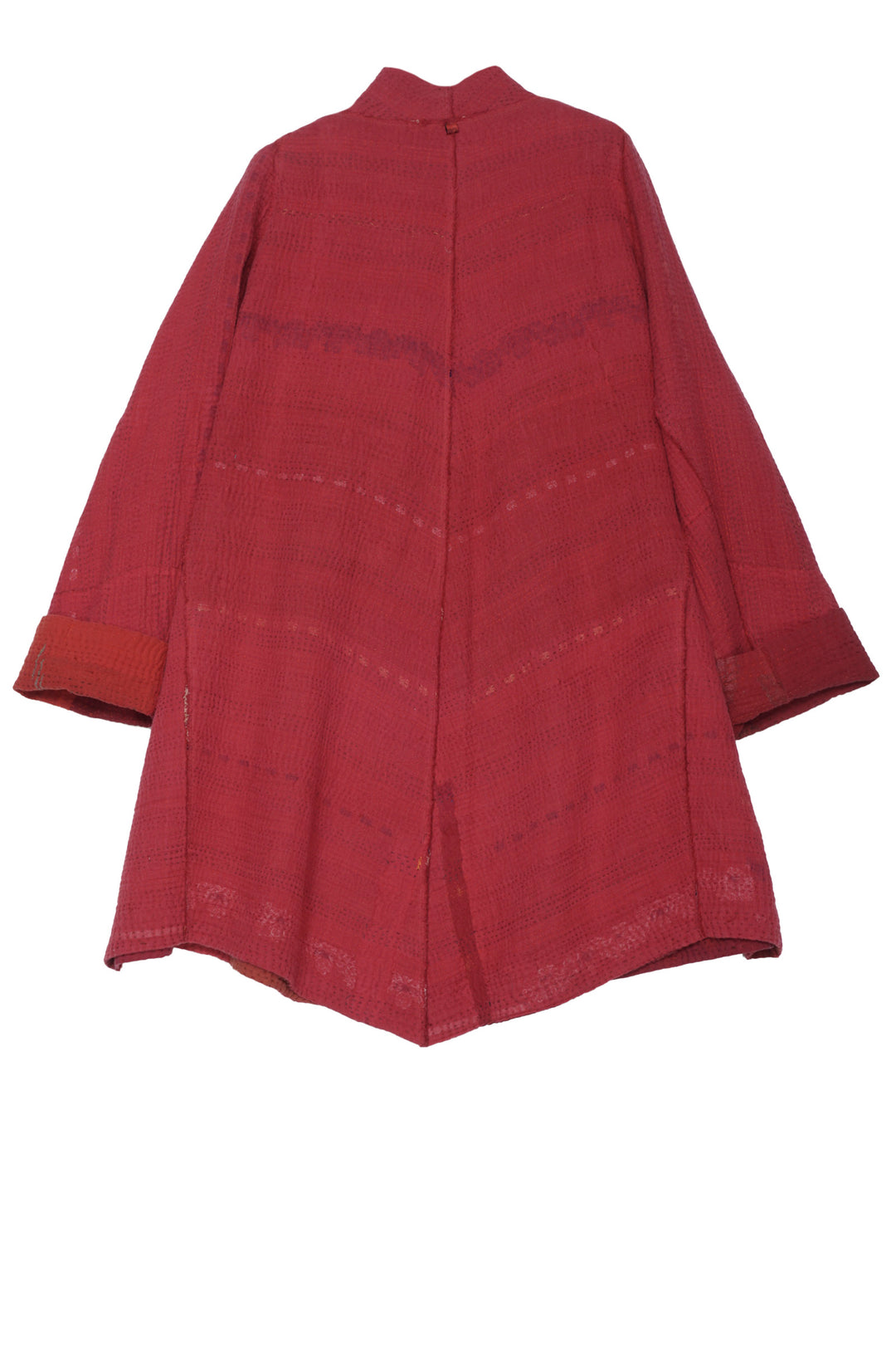FRAYED PATCH KANTHA FUNNEL COLLAR COAT - fi4312-red -