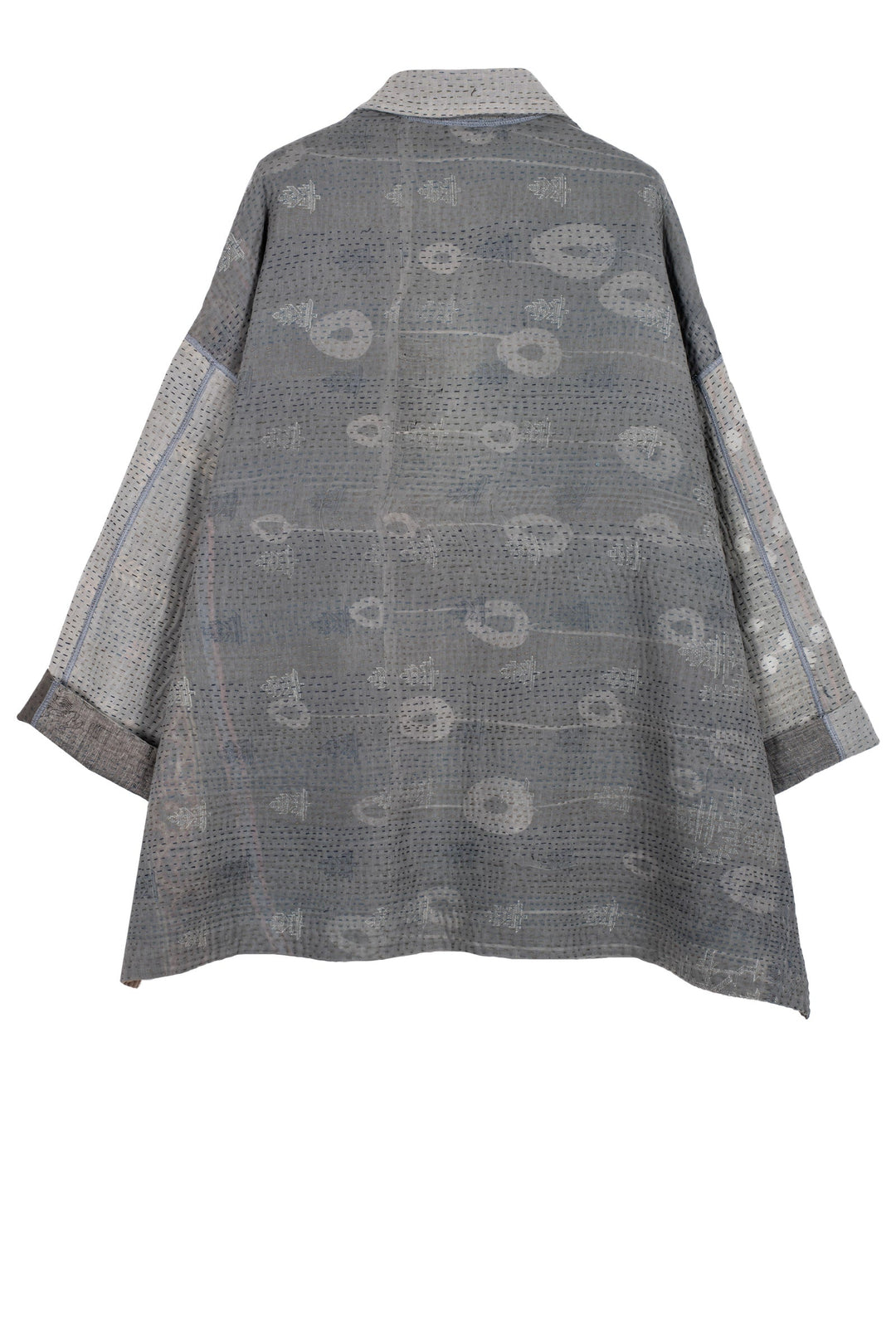 FRAYED PATCH KANTHA OVERSIZED MINI COAT - fi4332-glk -