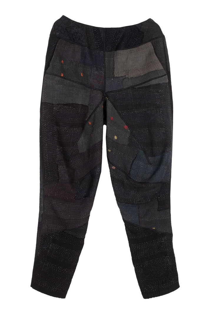 FRAYED PATCH KANTHA SHAPED YAMAHA PANTS - fi4638-blk -