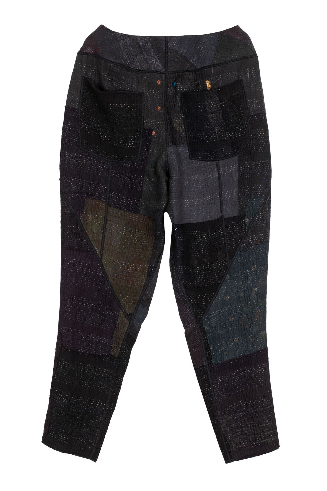 FRAYED PATCH KANTHA SHAPED YAMAHA PANTS - fi4638-blk -