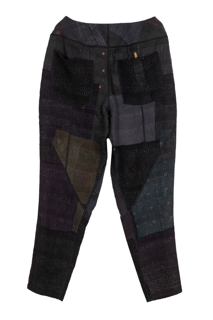 FRAYED PATCH KANTHA SHAPED YAMAHA PANTS - fi4638-blk -