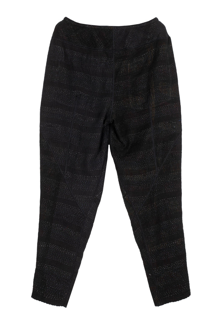 FRAYED PATCH KANTHA SHAPED YAMAHA PANTS - fi4638-blk -