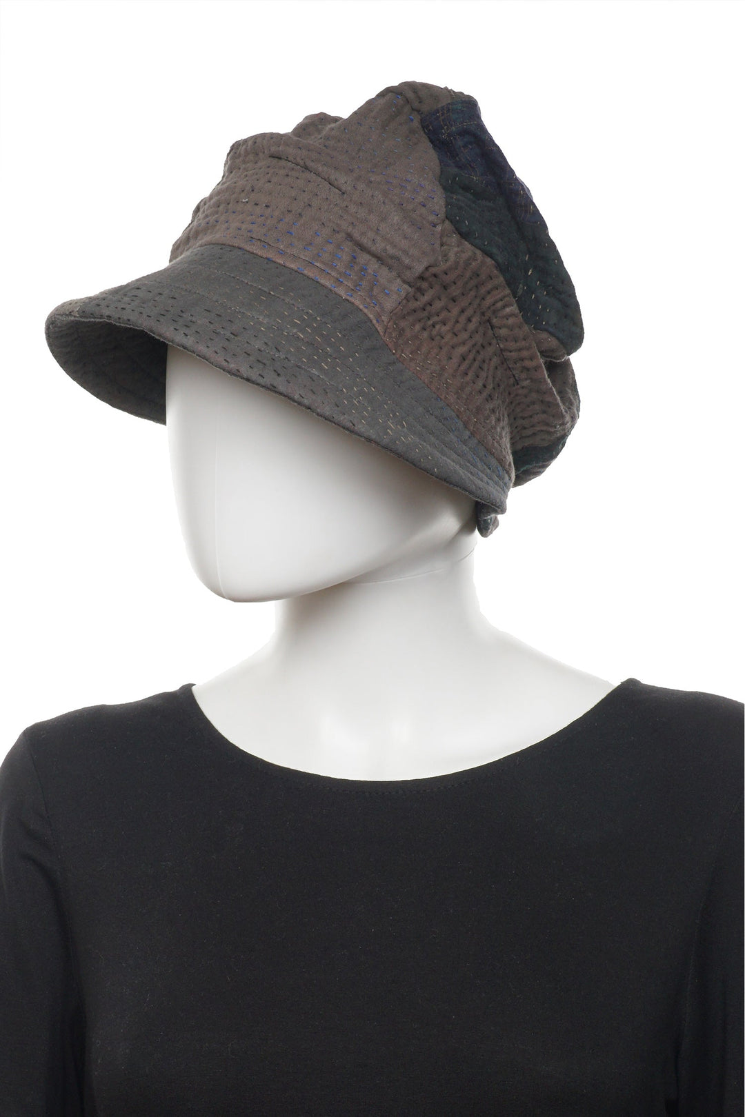 FRAYED PATCH KANTHA HALF BRIM HAT - fi4881-blk -
