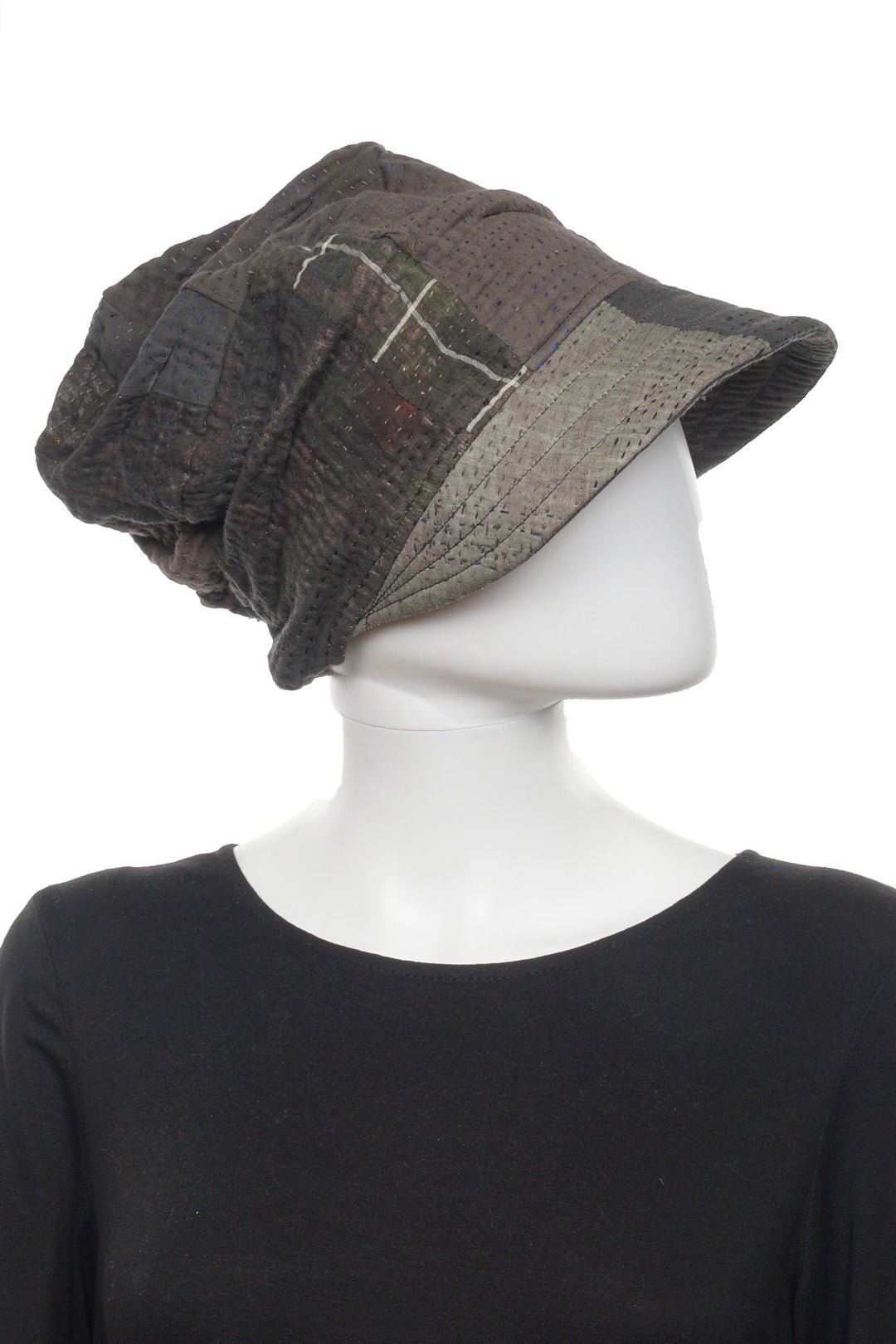 FRAYED PATCH KANTHA HALF BRIM HAT - fi4881-blk -