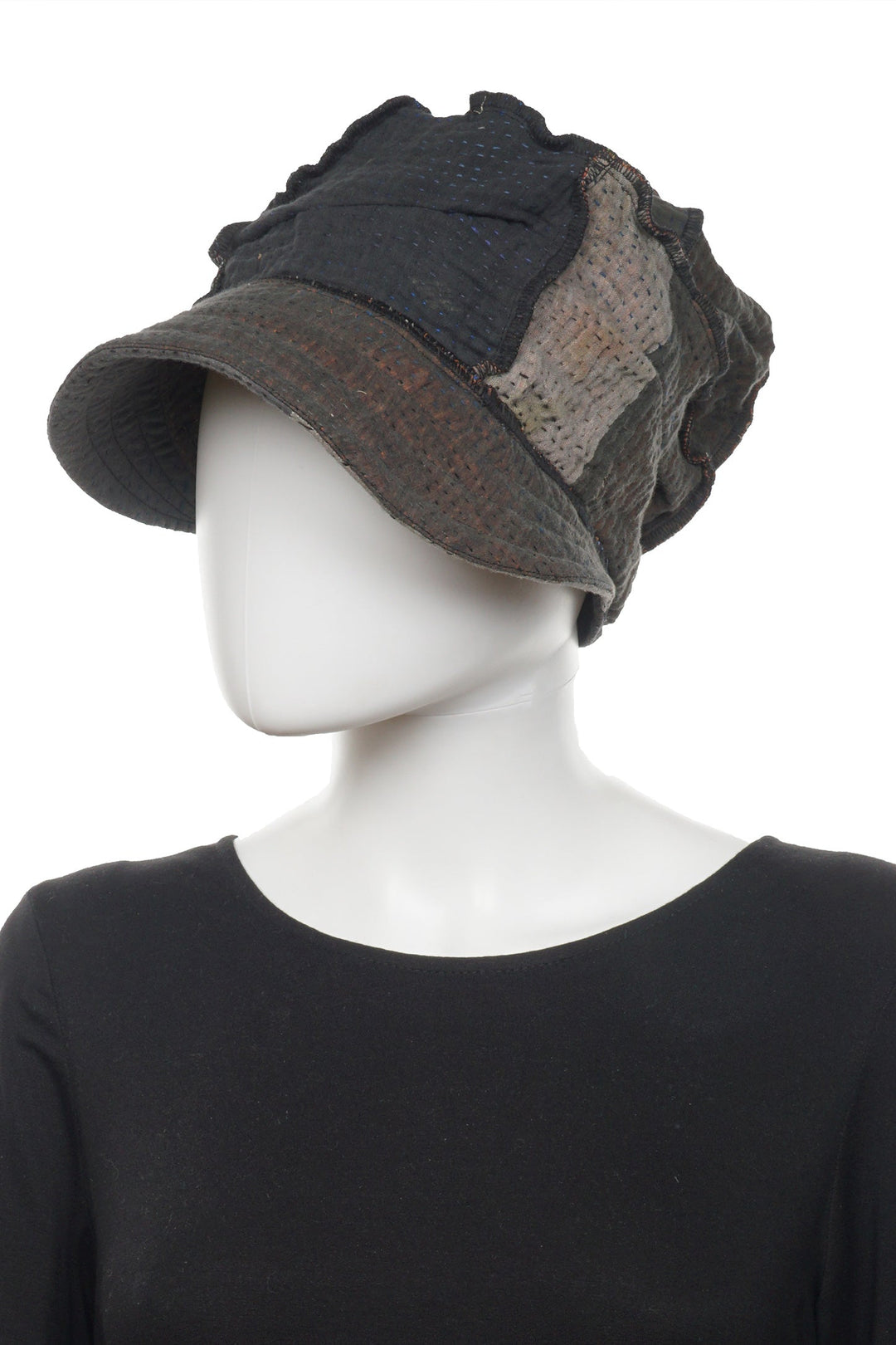 FRAYED PATCH KANTHA HALF BRIM HAT - fi4881-blk -