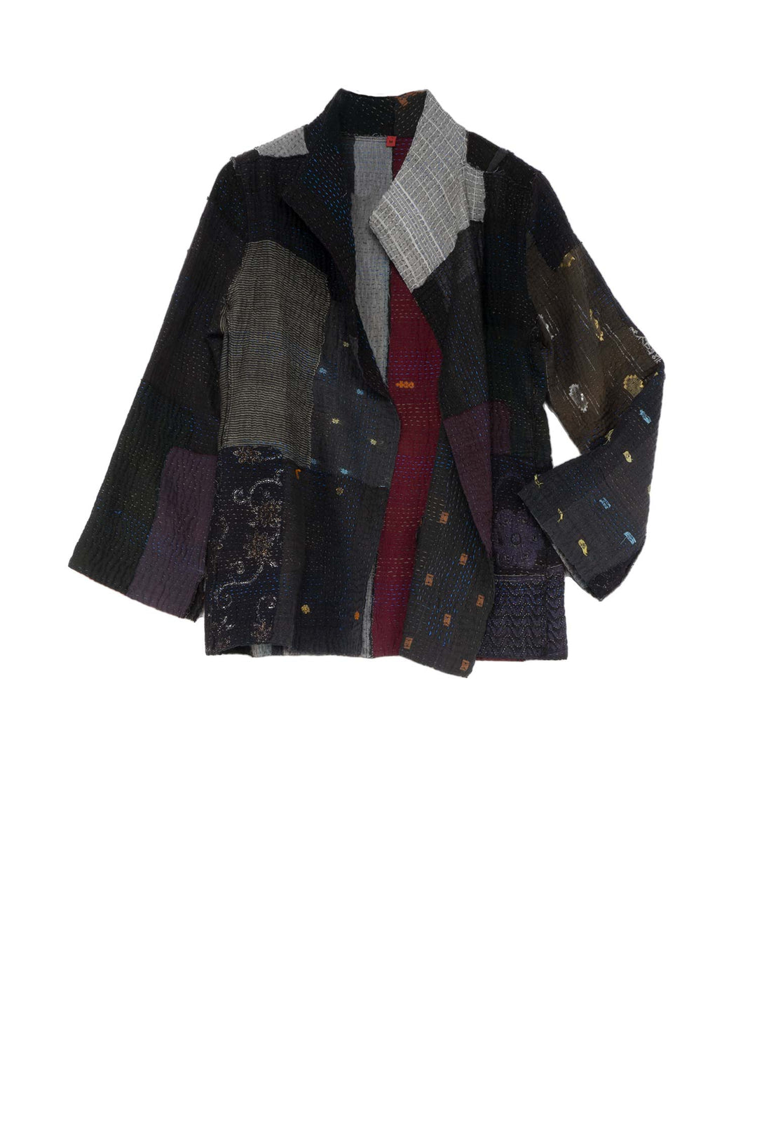 FRAYED PATCH MIX KANTHA SHORT JKT - fm4007-blk -