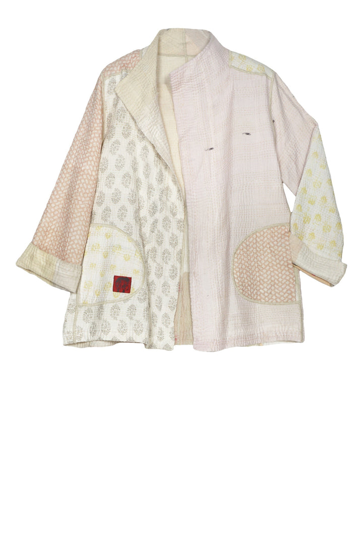 FRAYED PATCH MIX KANTHA SHORT JKT - fm4007-ivy -