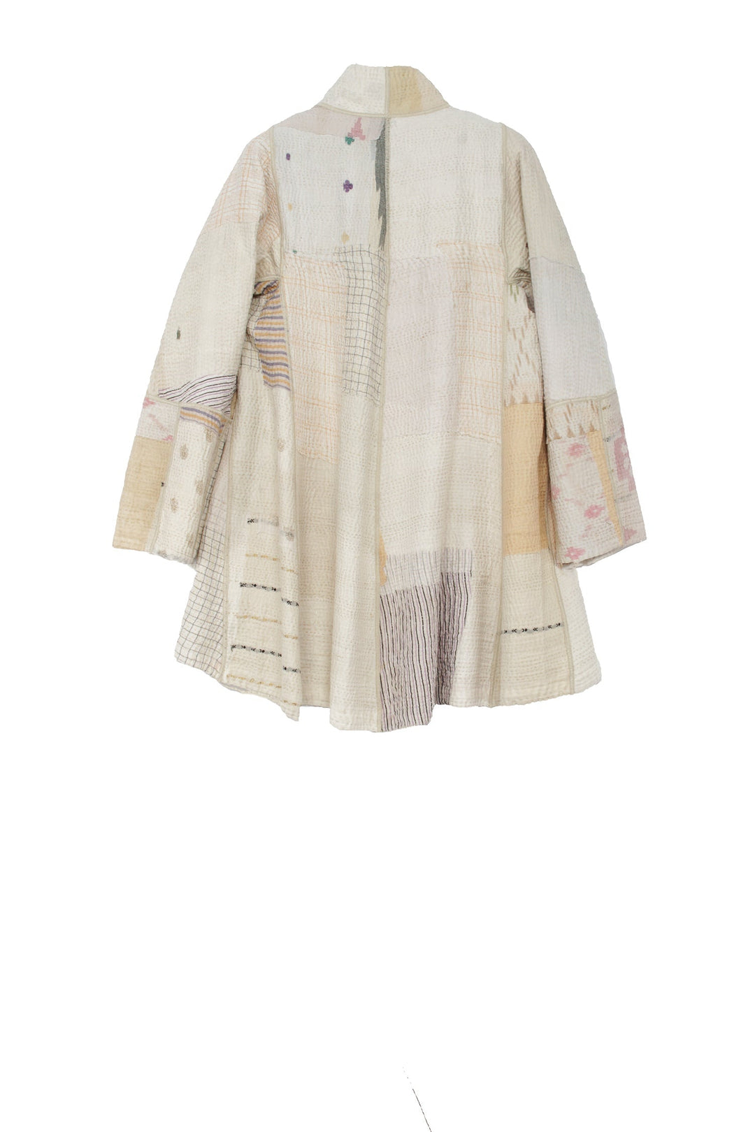 FRAYED PATCH MIX KANTHA FLARE LONG JKT - fm4021-ivy -