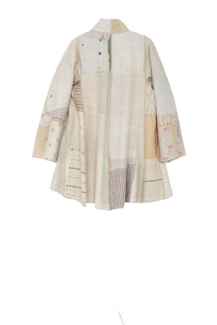 FRAYED PATCH MIX KANTHA FLARE LONG JKT - fm4021-ivy -