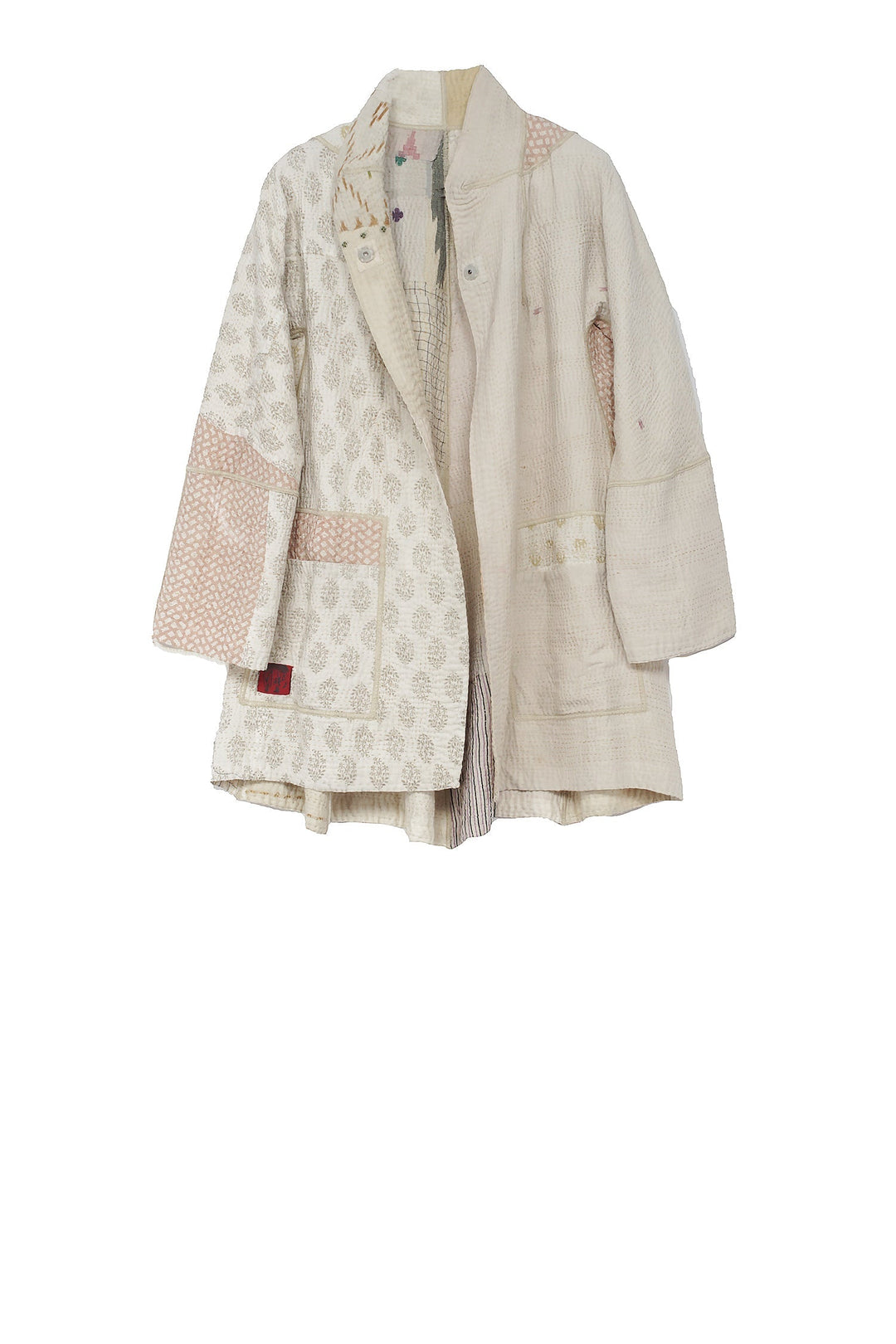 FRAYED PATCH MIX KANTHA FLARE LONG JKT - fm4021-ivy -