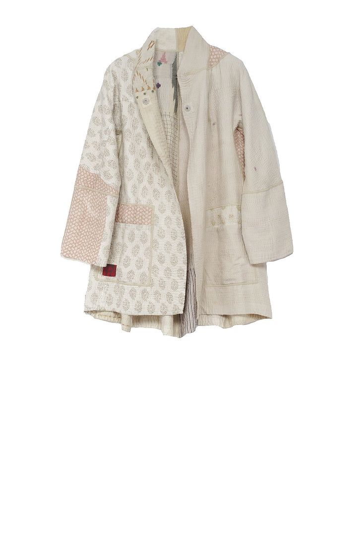 FRAYED PATCH MIX KANTHA FLARE LONG JKT - fm4021-ivy -