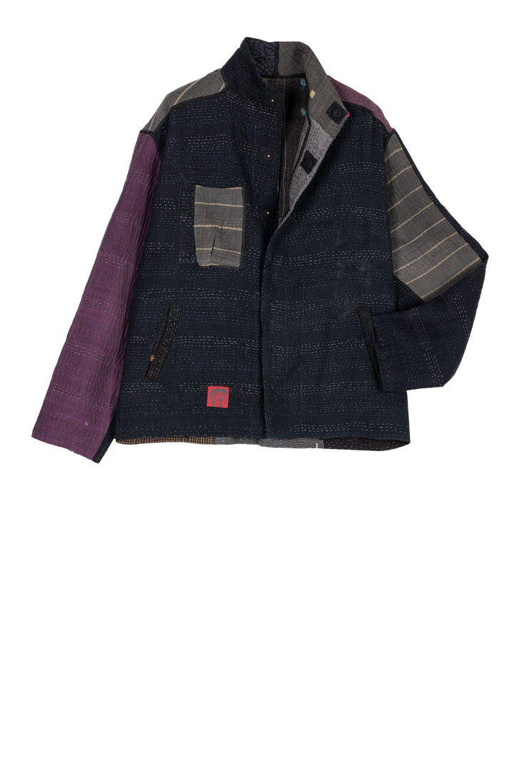 FRAYED PATCH MIX KANTHA MEN'S BLOUSON - fm4040-blk -
