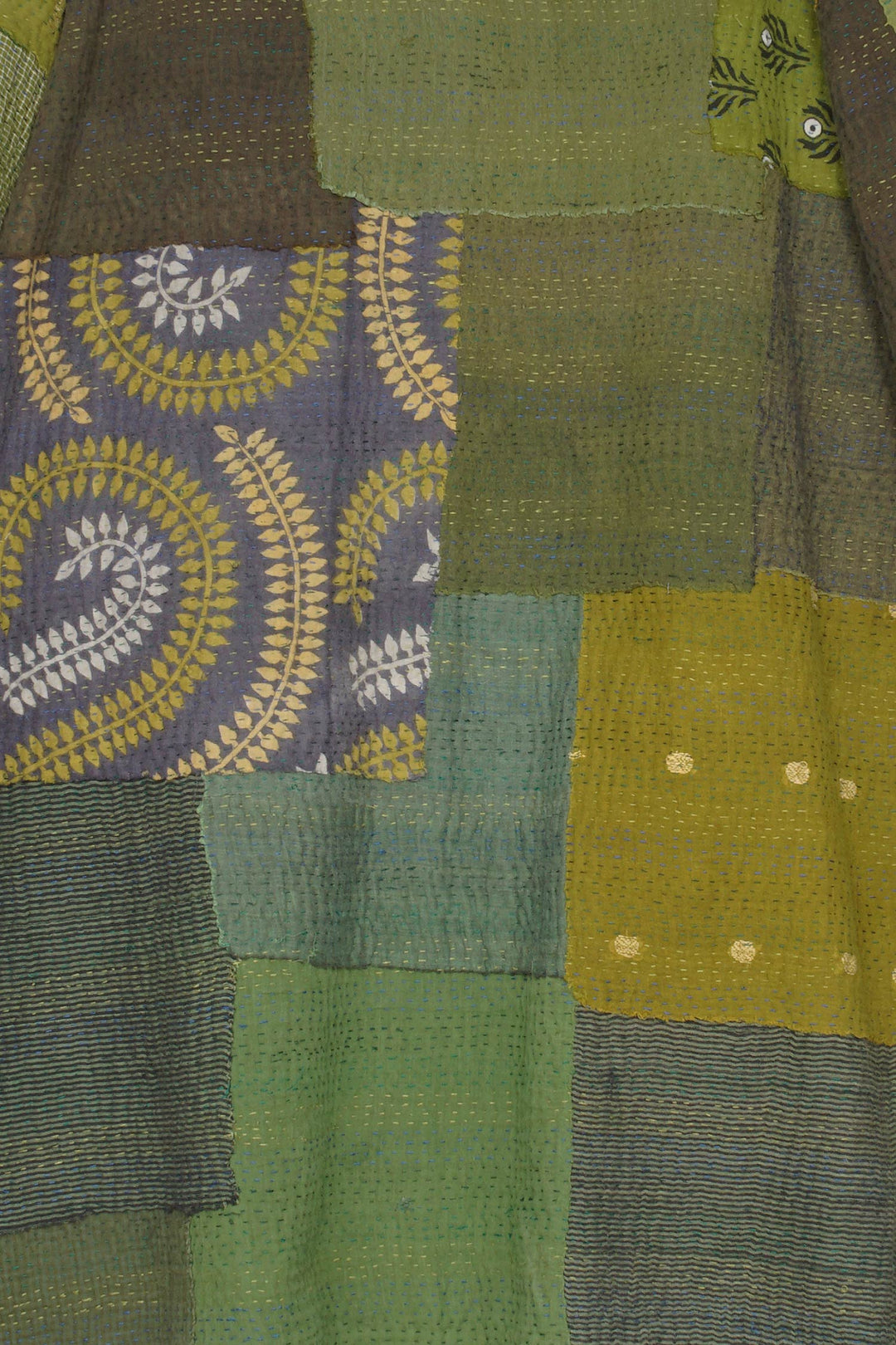 FRAYED PATCH MIX KANTHA POCKET MEDIUM COAT - fm4316-grn -