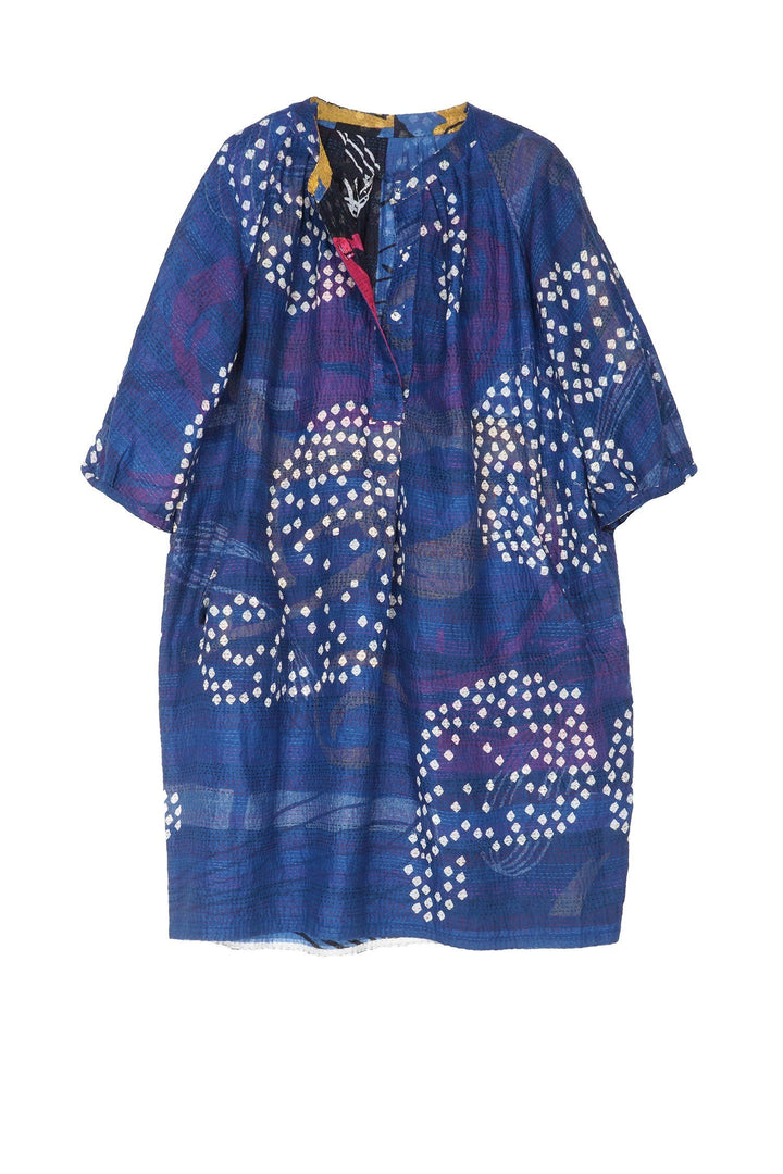 FRESH PRINT KANTHA PUFF SLV. DRESS - fp2436-blu -