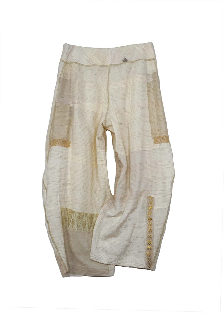 FRAYED PATCH KANTHA KNEE TUCKED PANTS - fi2625-ivy -