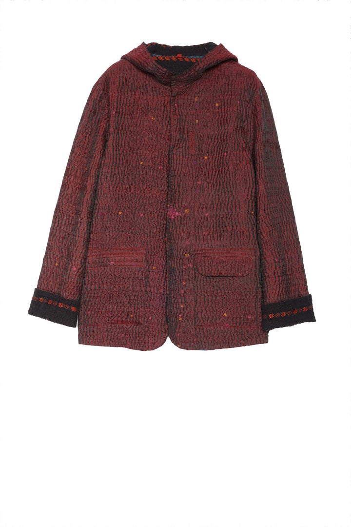 QUILTED VINTAGE COTTON WITH FLANNEL KANTHA MENS HOODIE - fq5074-0001m -