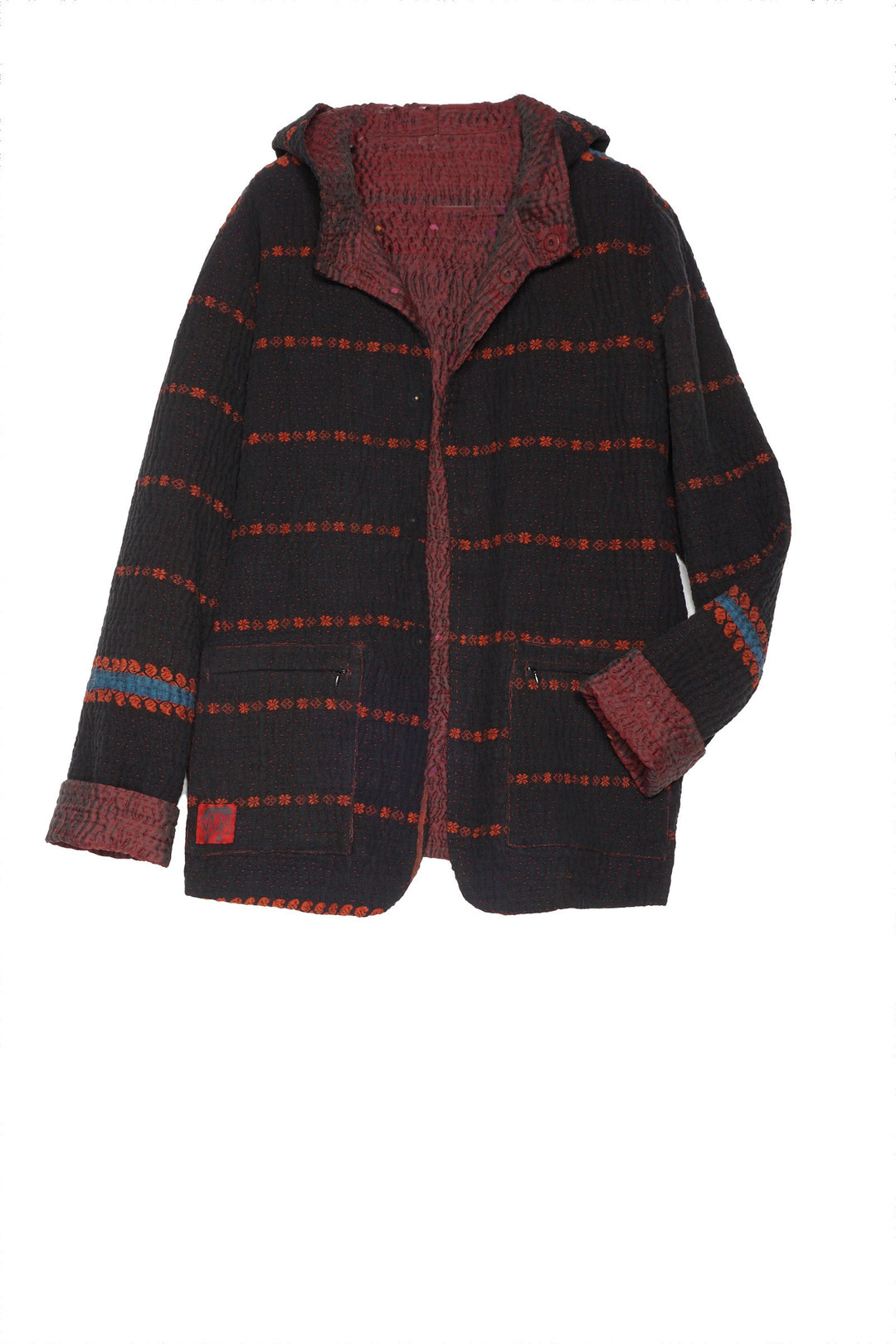 QUILTED VINTAGE COTTON WITH FLANNEL KANTHA MENS HOODIE - fq5074-0001m -