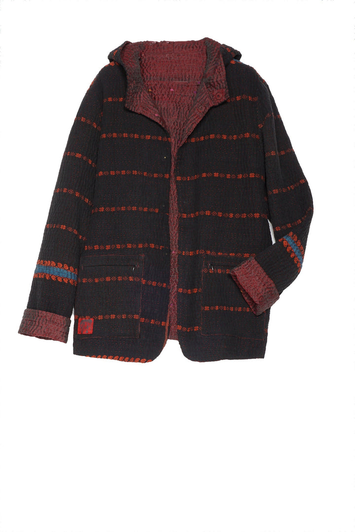 QUILTED VINTAGE COTTON WITH FLANNEL KANTHA MENS HOODIE - fq5074-0001m -