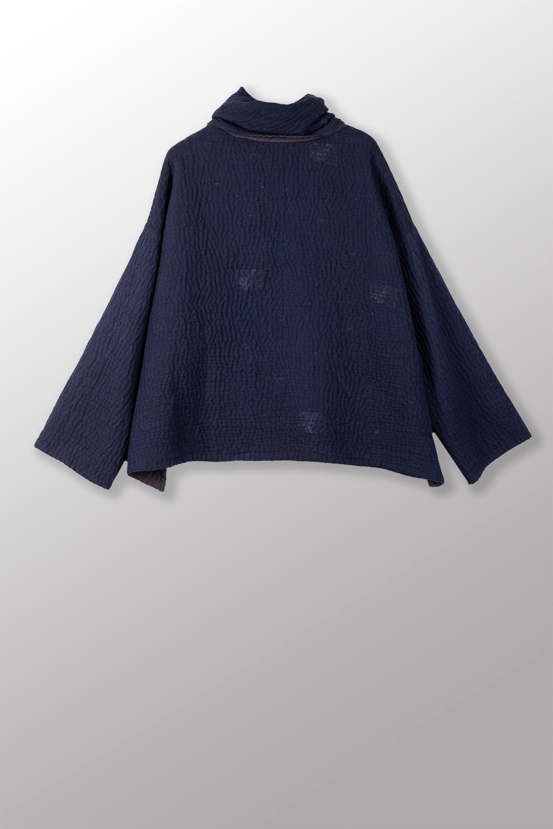 QUILTED VINTAGE COTTON WITH FLANNEL KANTHA NEW COWL NECK PONCHO - fq5083-blu -