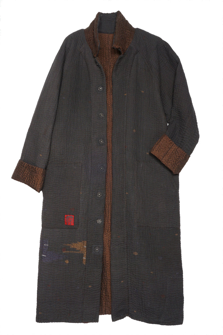 QUILTED VINTAGE COTTON WITH FLANNEL KANTHA RAGLAN SLEEVE COAT - fq5337-0001m -