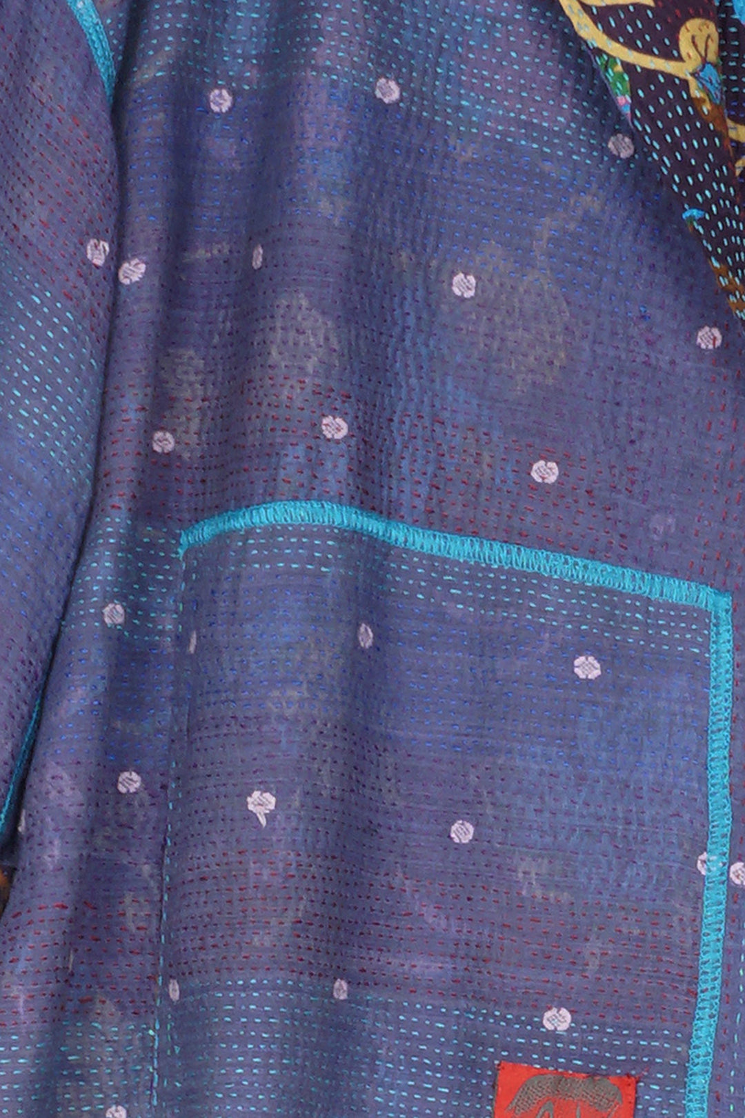 FLORAL SILK PRINT KANTHA GUMP'S STAND COLLAR CROPPED JKT - fs2039-nvy -