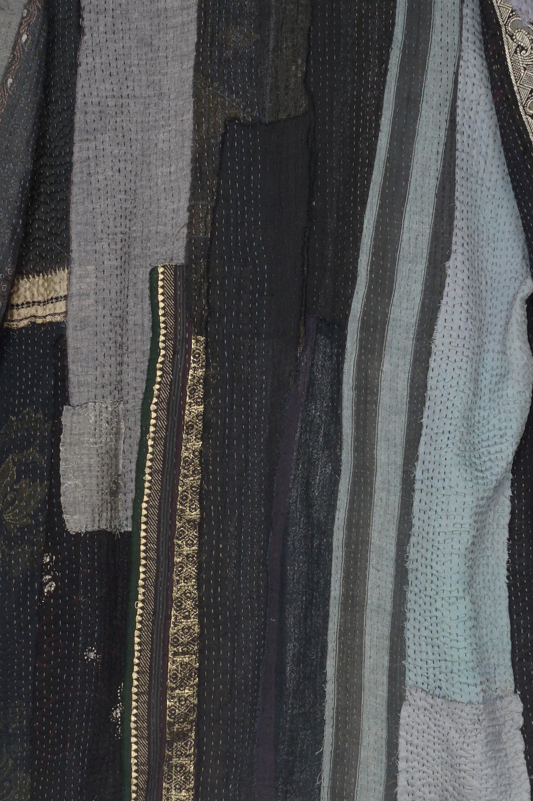 STRIPE FRAYED & HANDWOVEN KANTHA POCKET JKT - ft2002-blk -