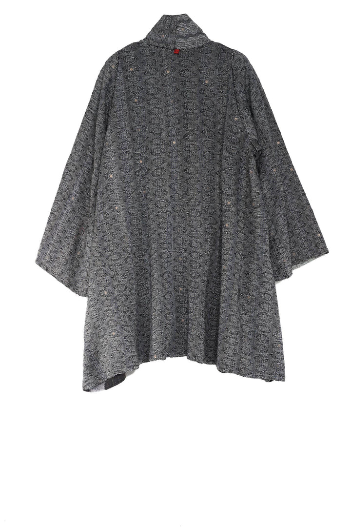 STRIPE FRAYED & HANDWOVEN KANTHA A-LINE JKT - ft2003-blk -