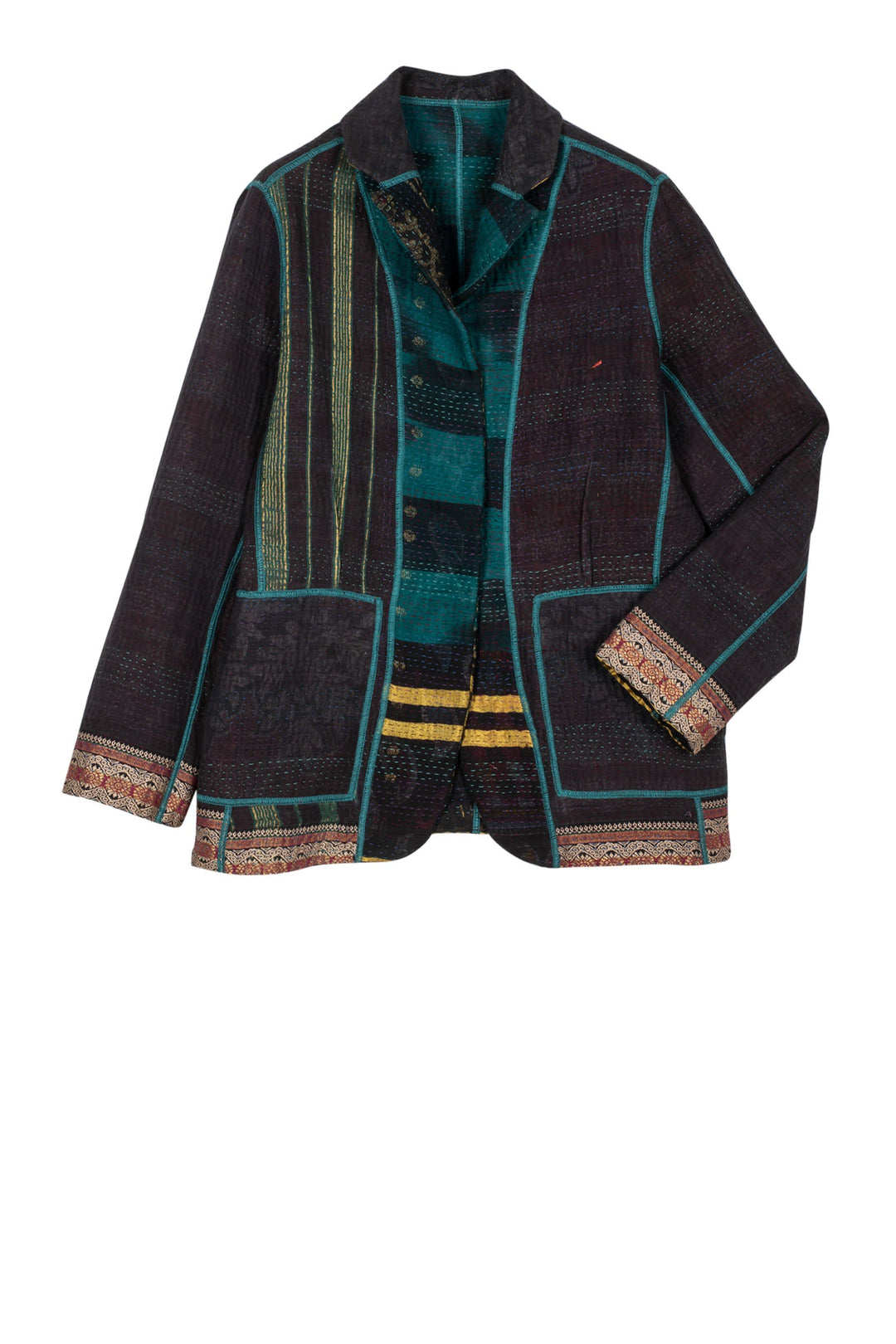 WOVEN VINTAGE COTTON KANTHA BASIC JACKET - fw4052-5001s -