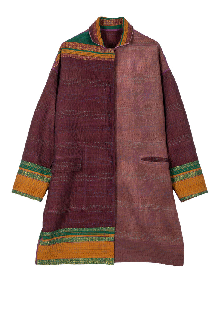 WOVEN VINTAGE COTTON KANTHA LONG LINE JACKET - fw4059-5001s -