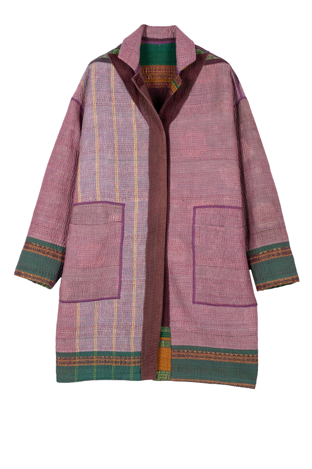 WOVEN VINTAGE COTTON KANTHA LONG LINE JACKET - fw4059-5001s -