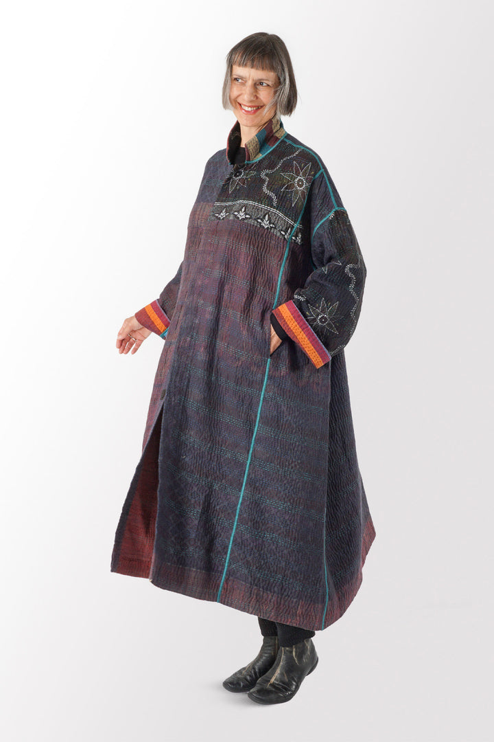 WOVEN VINTAGE COTTON KANTHA OVERSIZED COAT - fw4326-0002a -