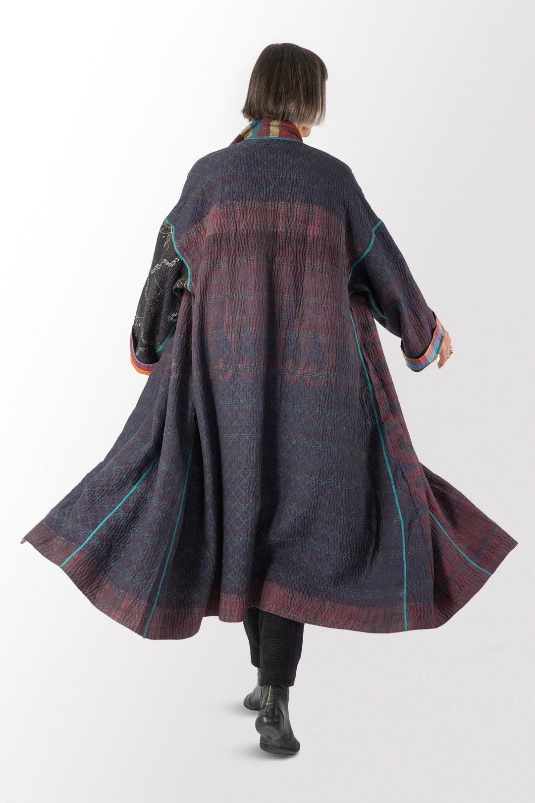 WOVEN VINTAGE COTTON KANTHA OVERSIZED COAT - fw4326-0002a -