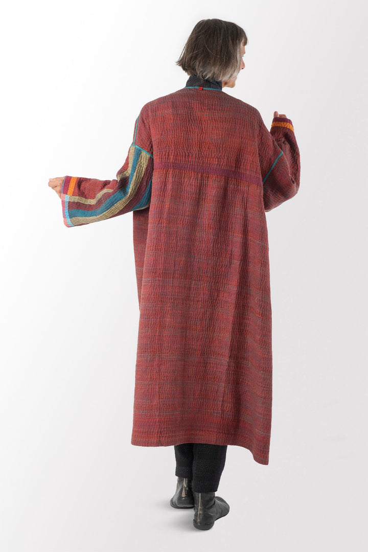 WOVEN VINTAGE COTTON KANTHA OVERSIZED COAT - fw4326-0002a -