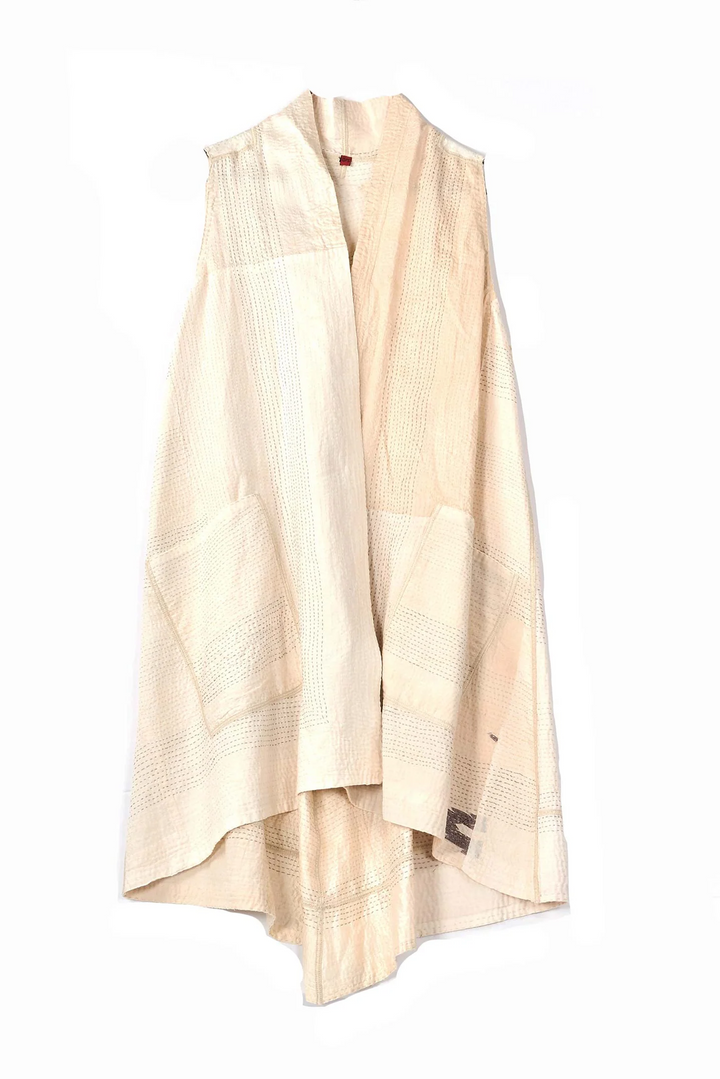 JAIPUR WHITE KANTHA A-LINE VEST - jw2203-ivy -
