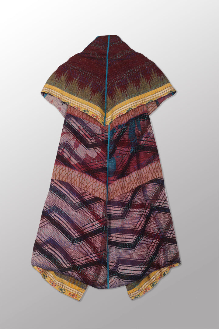 VINTAGE SILK GEORGETTE COTTON KANTHA CIRCULAR VEST - gc2201-9017a -