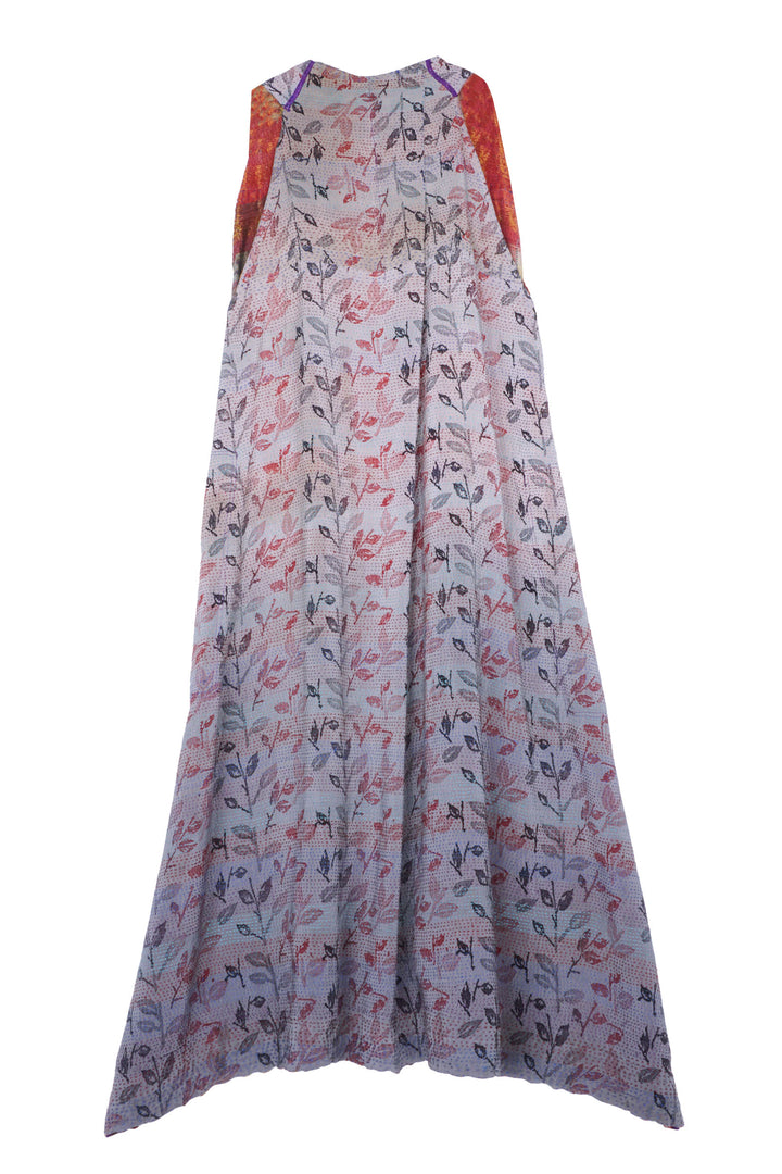 VINTAGE SILK GEORGETTE COTTON KANTHA BACK PLEATED VEST MAXI - gc2222-9001a -