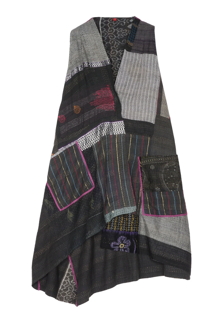 HAND PAINTED RALLI KANTHA WRAP VEST - gp2213-gry -