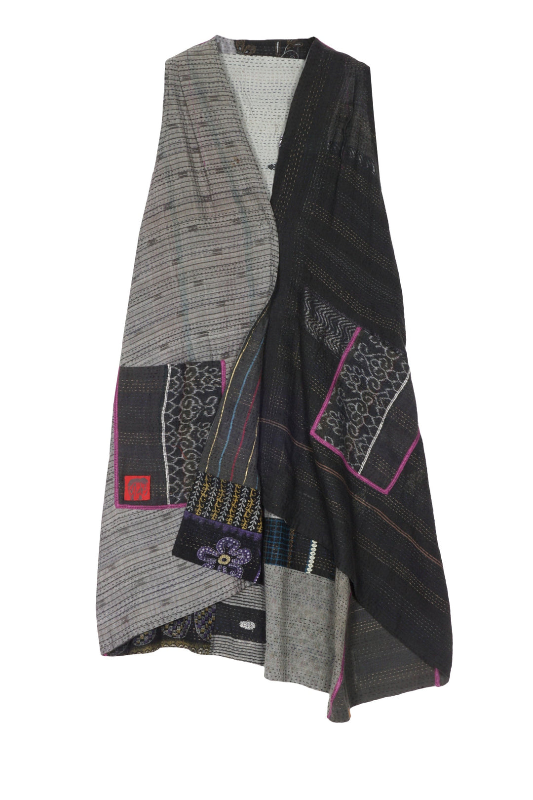 HAND PAINTED RALLI KANTHA WRAP VEST - gp2213-gry -