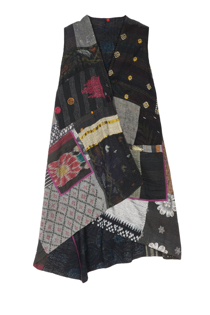 HAND PAINTED RALLI KANTHA WRAP VEST - gp2213-gry -