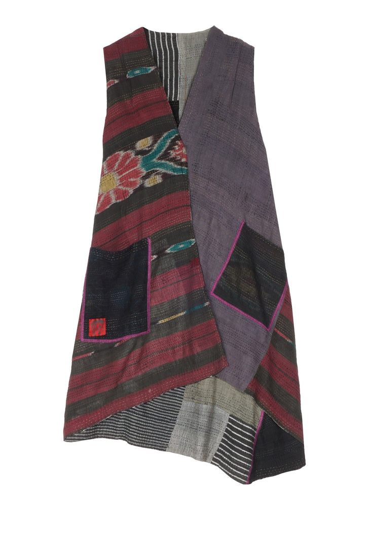 HAND PAINTED RALLI KANTHA WRAP VEST - gp2213-gry -