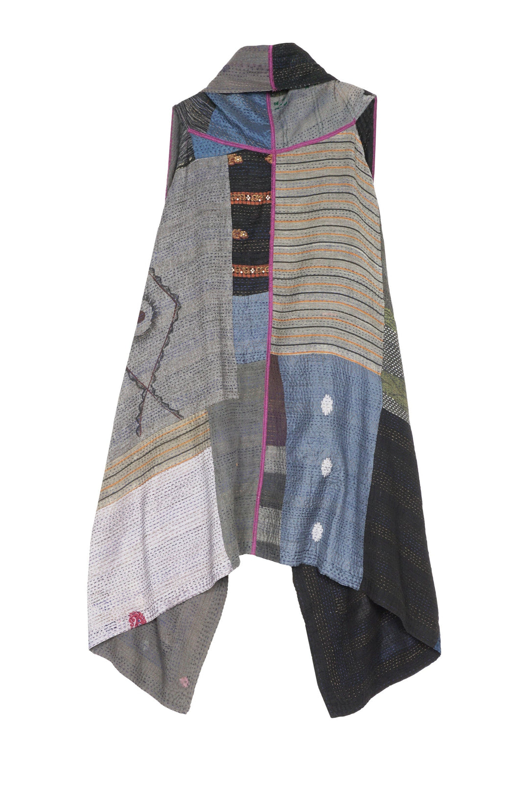 HAND PAINTED RALLI KANTHA SHAWL VEST - gp2219-gry -