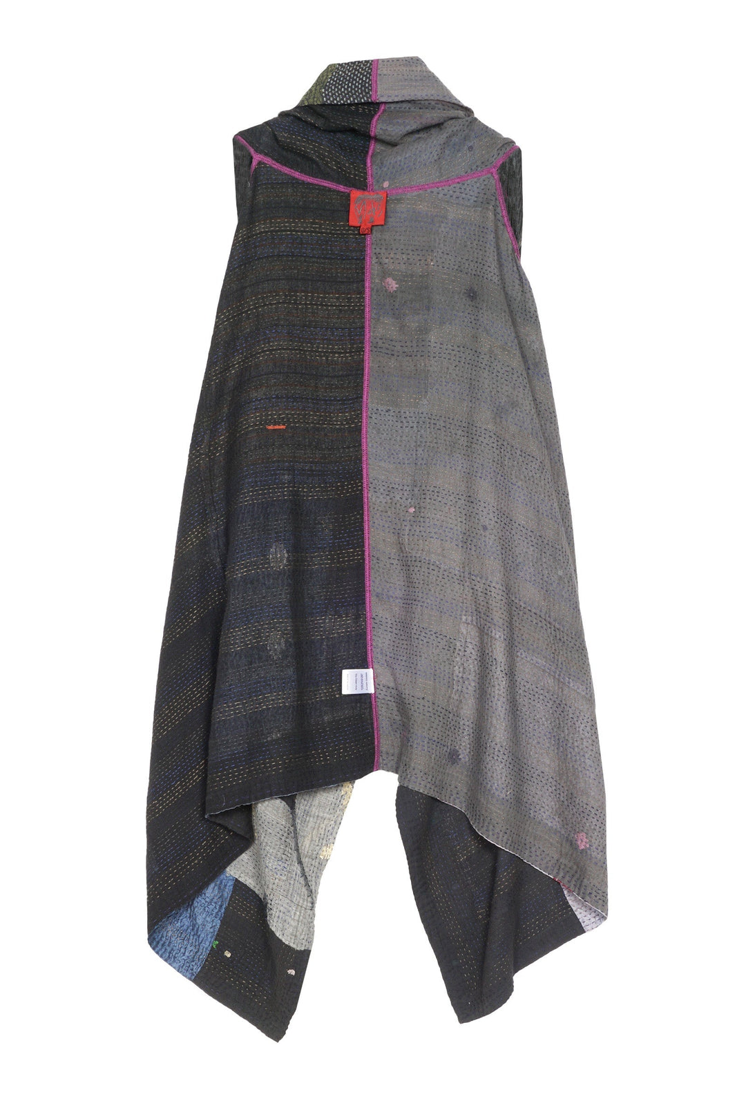 HAND PAINTED RALLI KANTHA SHAWL VEST - gp2219-gry -