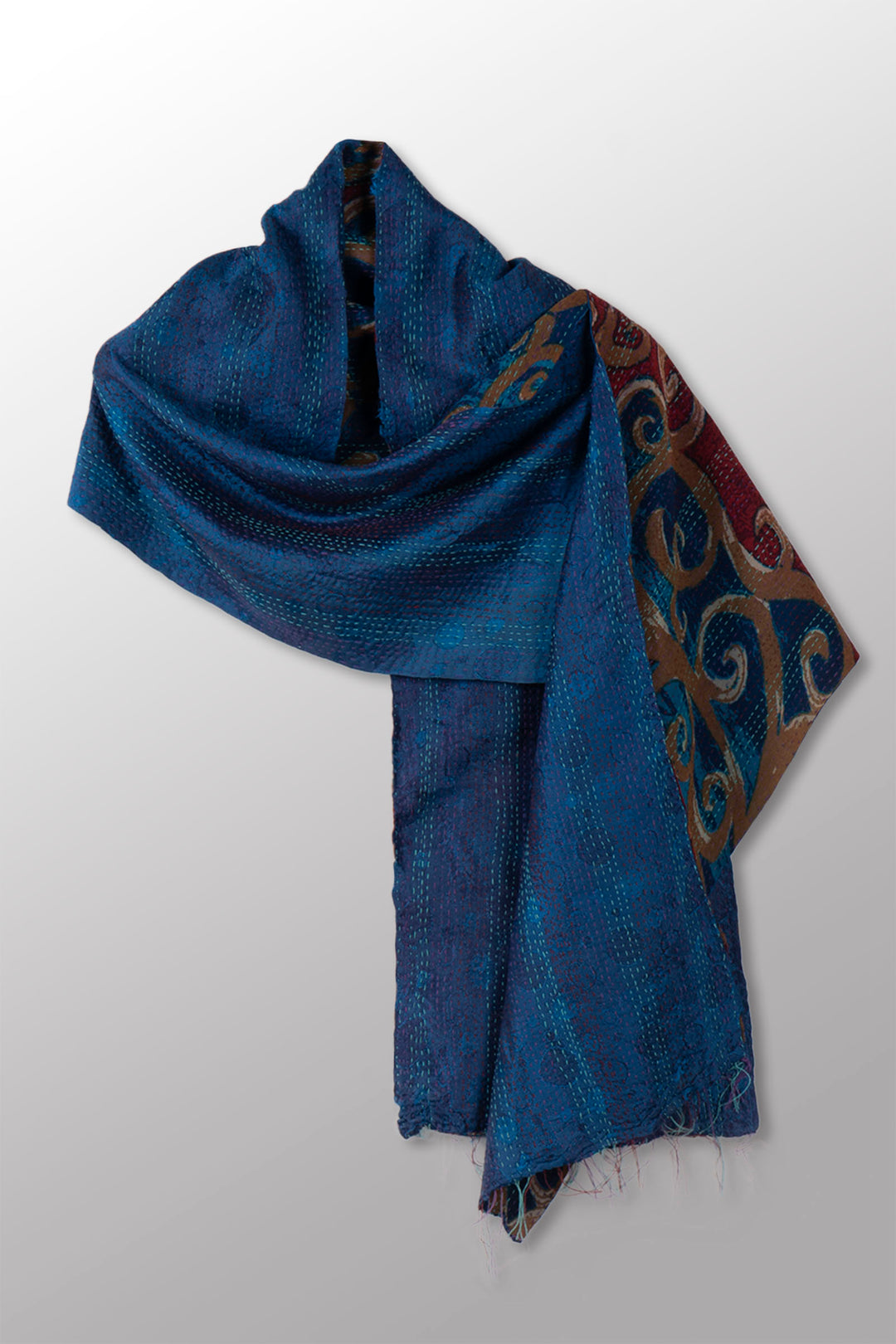 GEORGETTE JACQUARD  KANTHA SCARF SHORT - gq2805-blu -