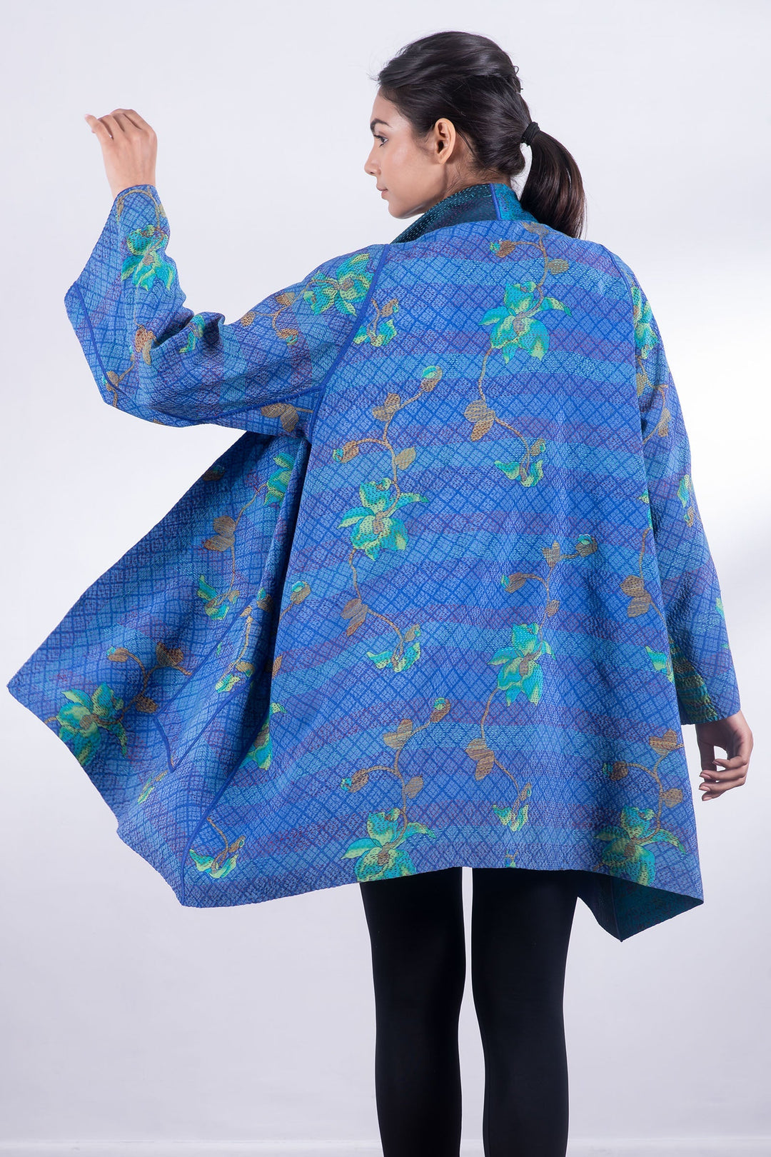 GEORGETTE VINTAGE SILK PATCH KANTHA A-LINE JKT - gs2003-blu -
